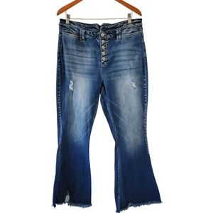 Kancan High-Rise Wide Leg Button Fly Jeans Sz 14 Med Wash Y2K Boho Cowgirl